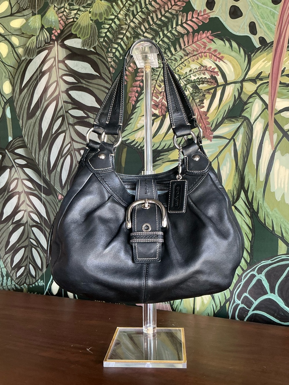 Coach SoHo Lynn Hobo Shoulder Bag | Black Leather, Silver Buckle | Y2K